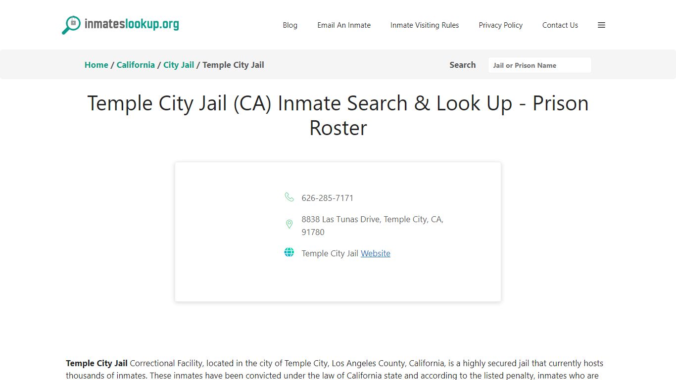 Temple City Jail (CA) Inmate Search & Look Up - Prison Roster